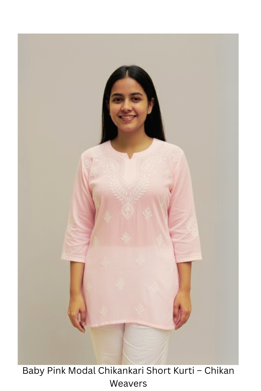 Baby Pink Modal Chikankari Short Kurti / Top