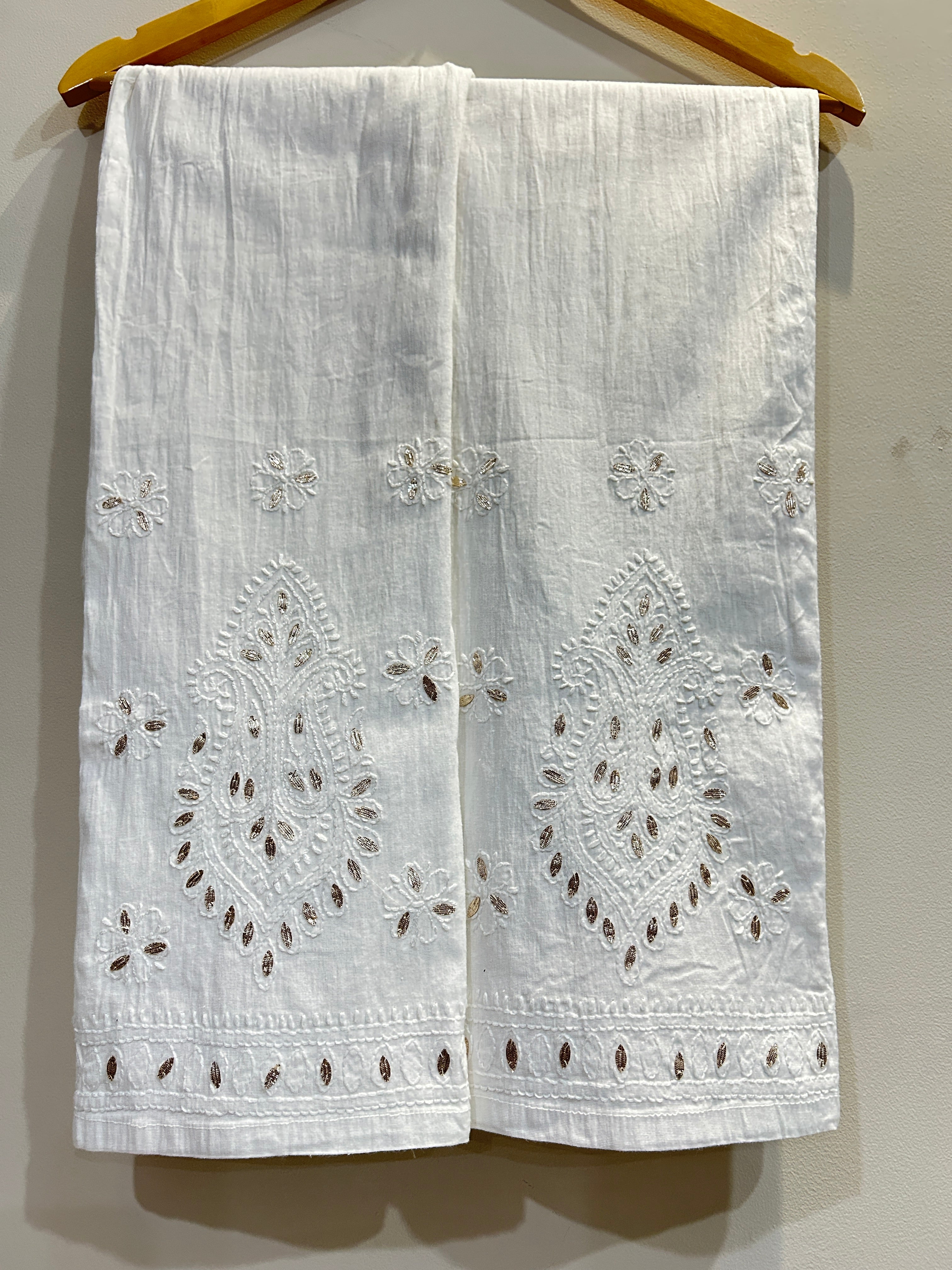 White Cotton Gotta Patti Pants with Hand Embroidery