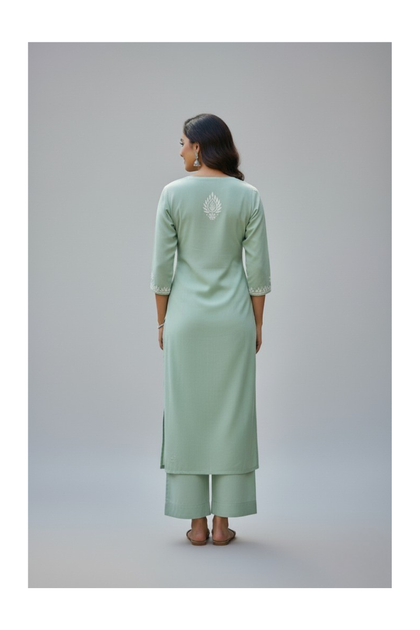 Mint Green Hand-Embroidered Chikankari Kurti