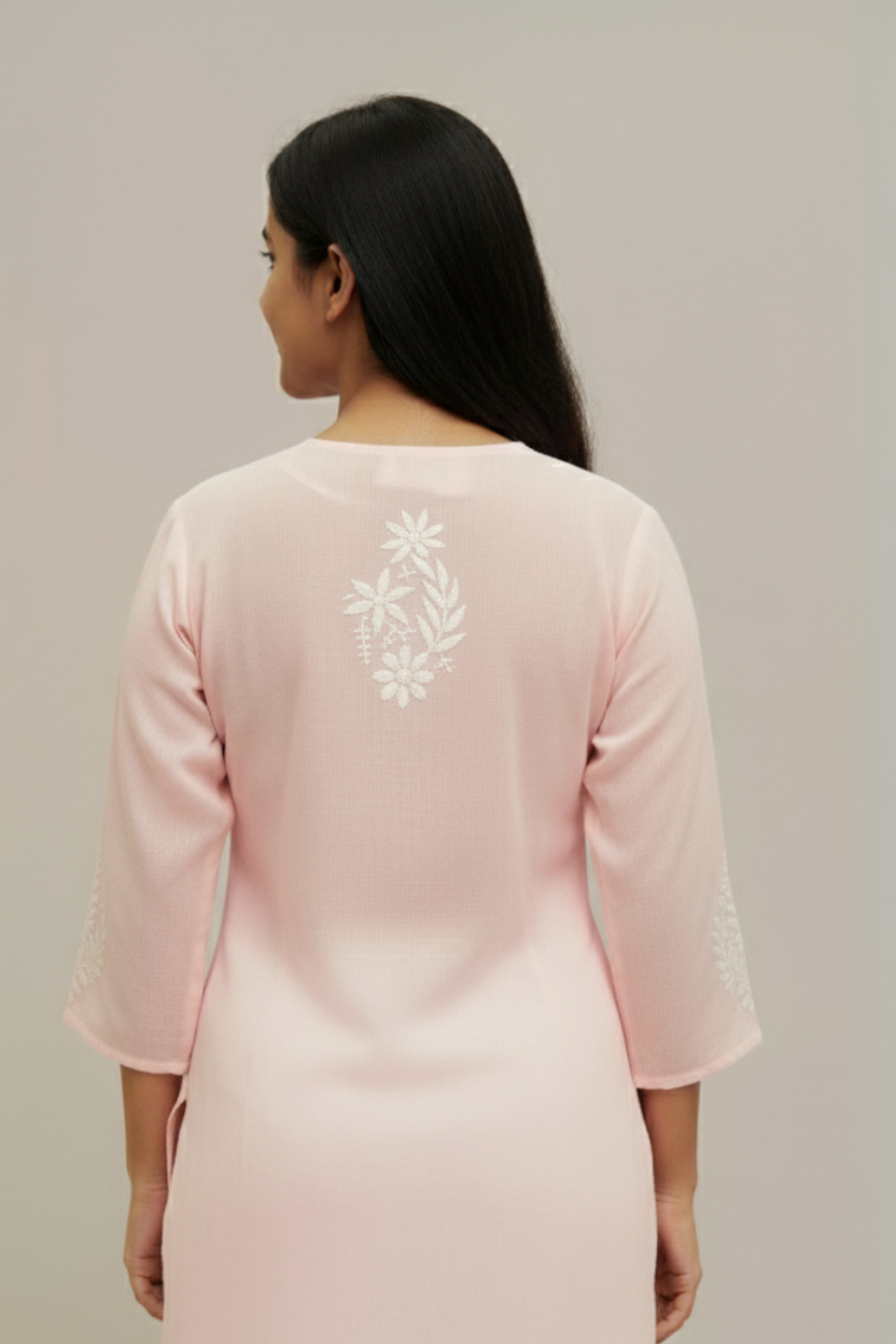 Baby Pink Modal Chikankari Short Kurti / Top