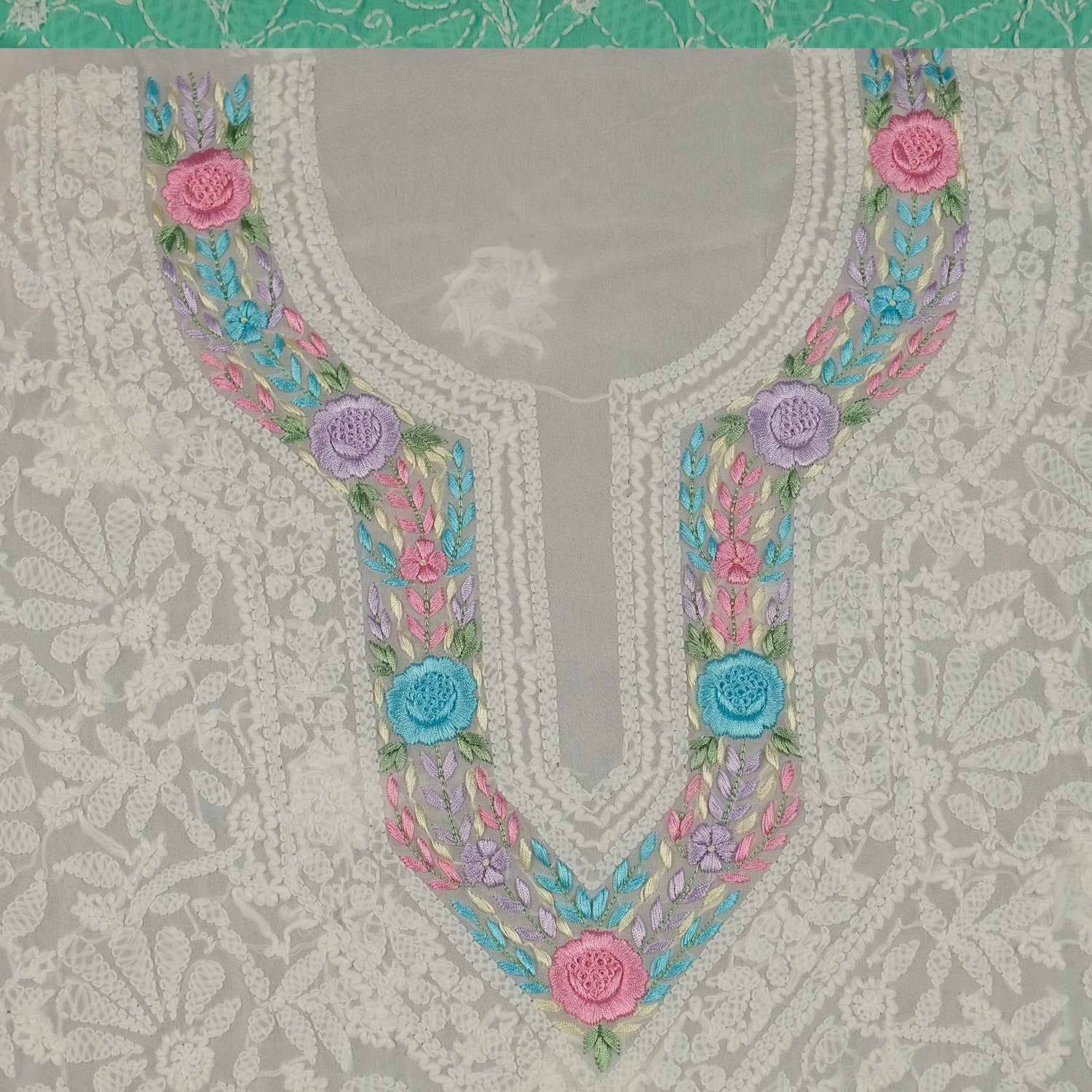 White Georgette Parsi Work Hand-Embroidered Suit