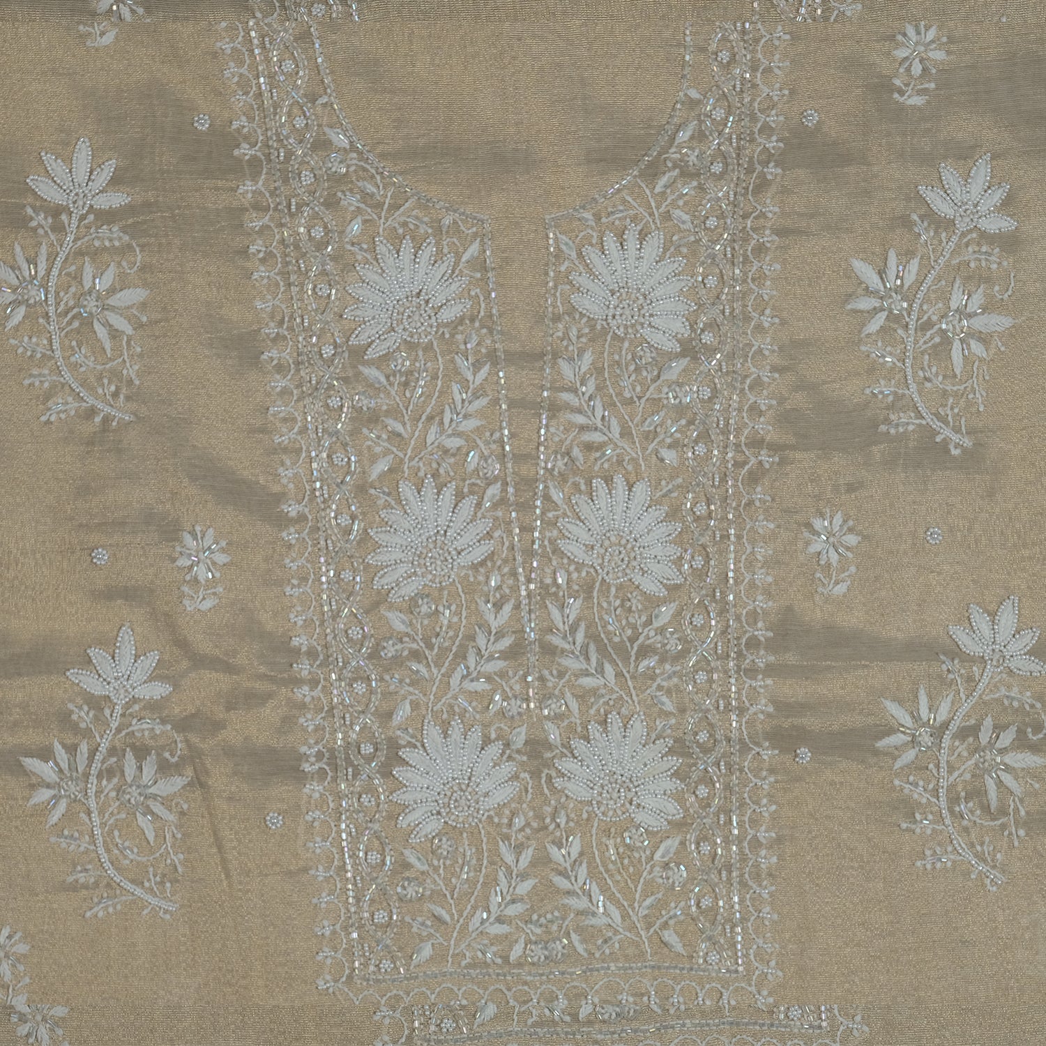 Beige Lucknowi Chikankari Tissue Suit with Dupatta