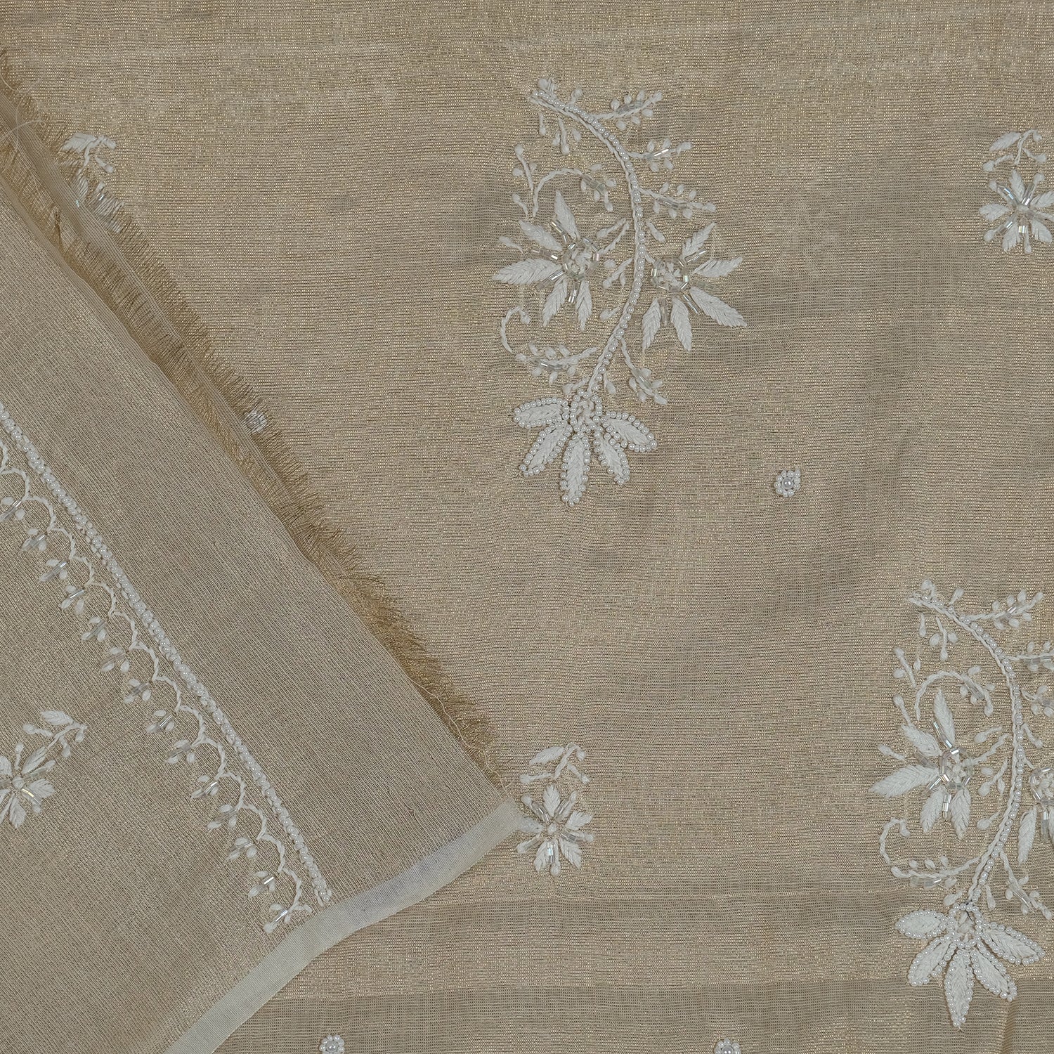Beige Lucknowi Chikankari Tissue Suit with Dupatta