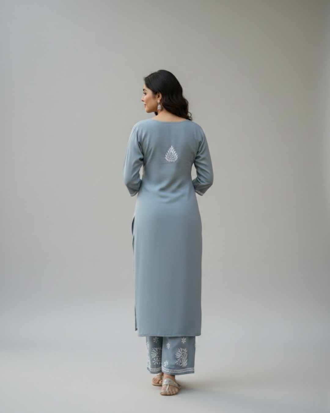 Grey Rayon Chikankari Kurta Plazzo Set