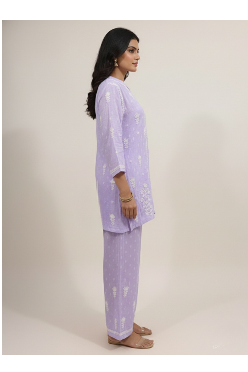 Lavender Cotton Chikankari Co-ord Set