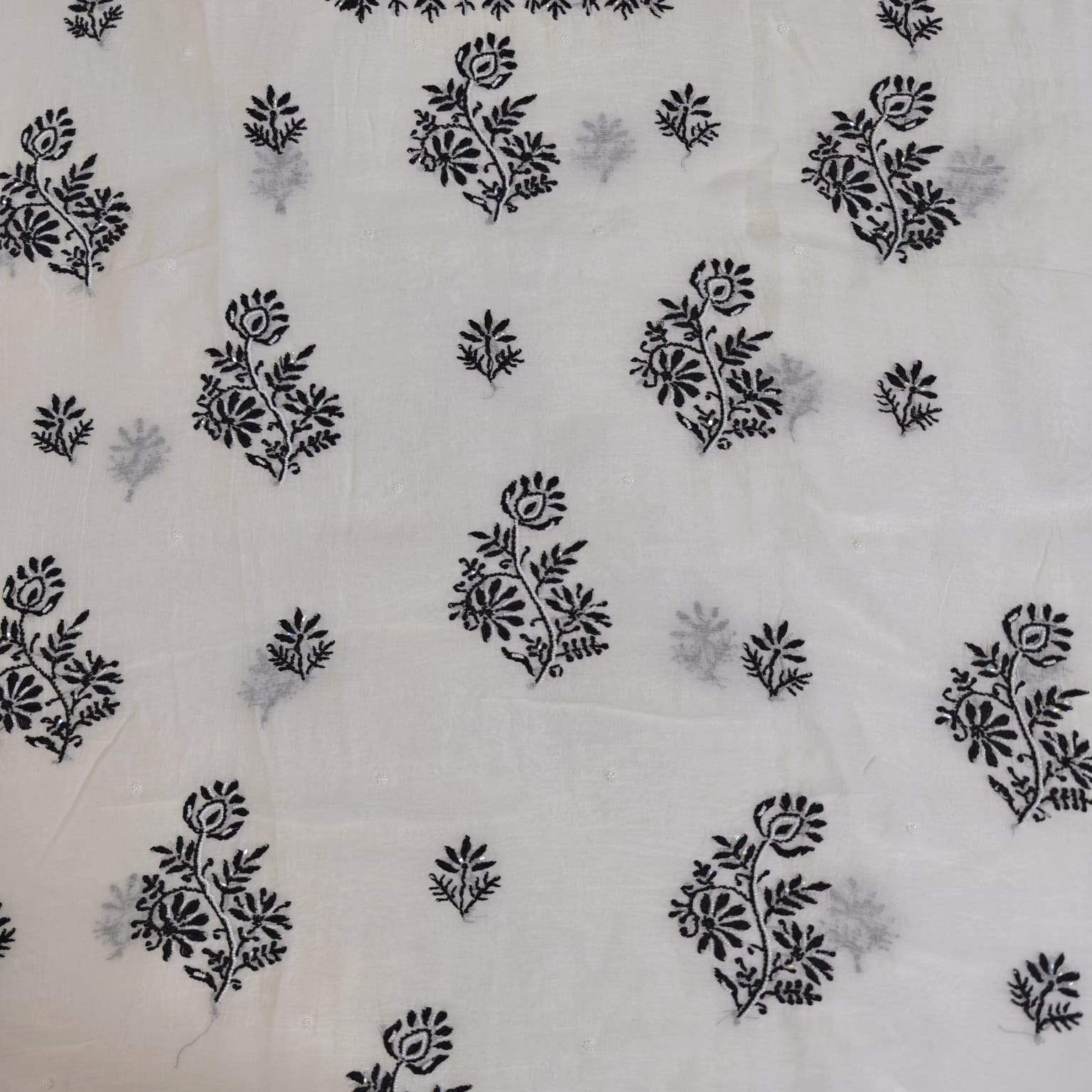 Mul Cotton Black & White Handcrafted Moti Work Suit Set