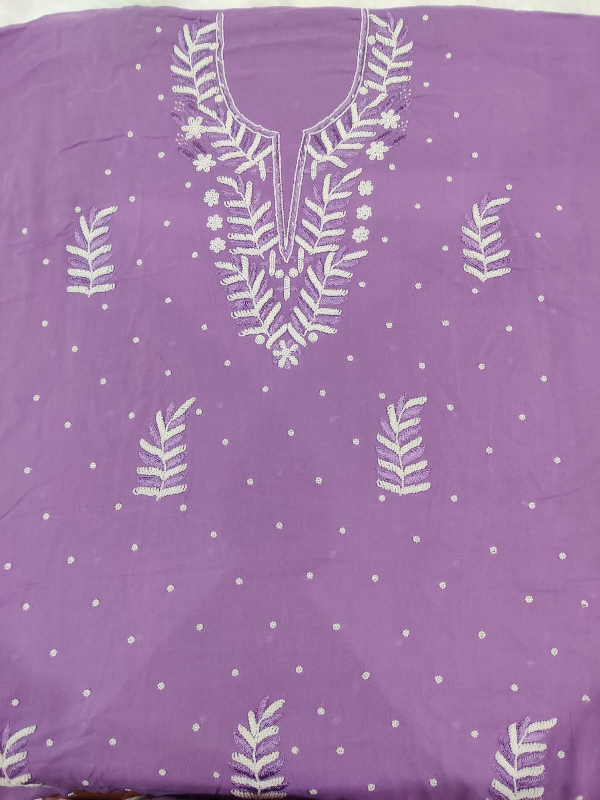 Lavender Viscose Shirt with Thread & Pearl Work with Dupatta