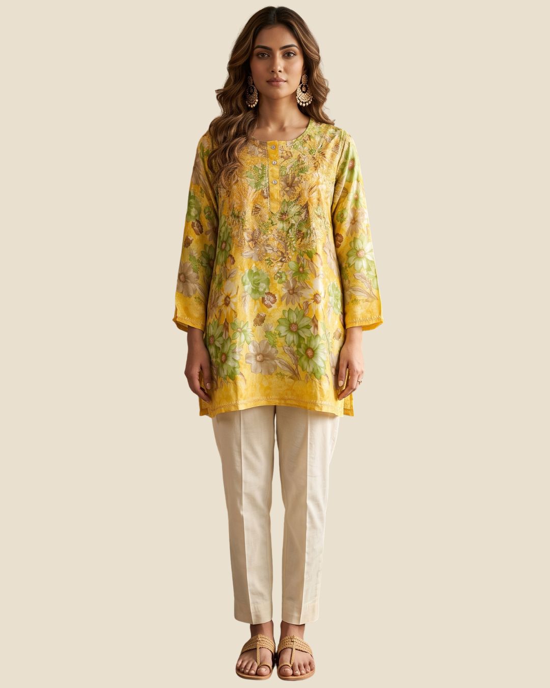 Sunlit Bloom Crepe Short Kurta