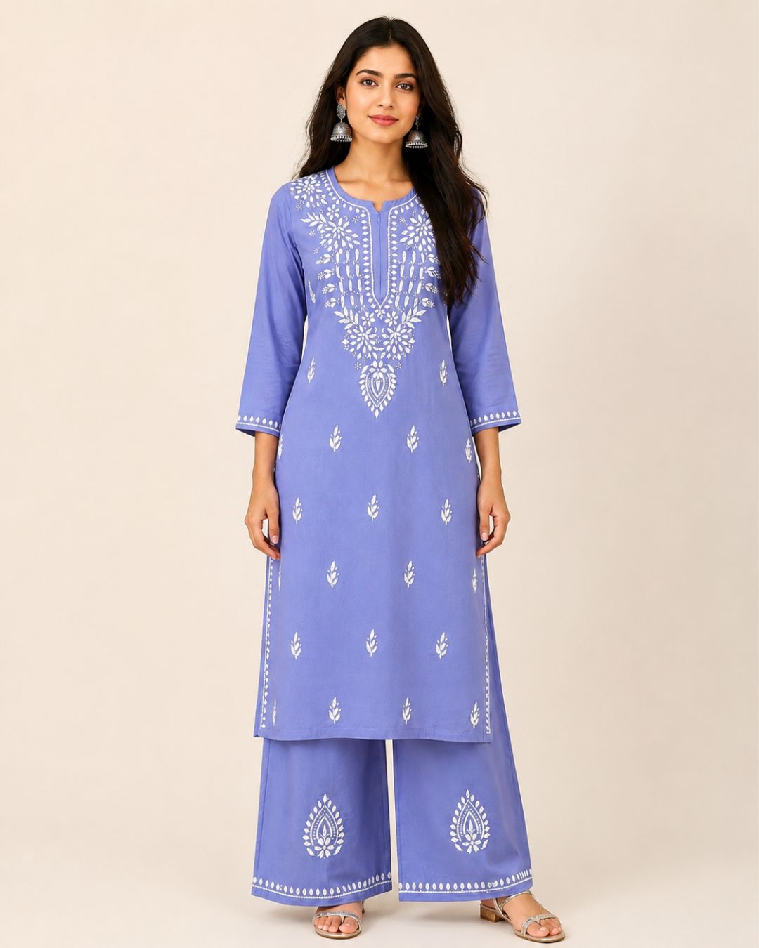 Lavender Blue Chikankari Modal Kurta Plazzo Set