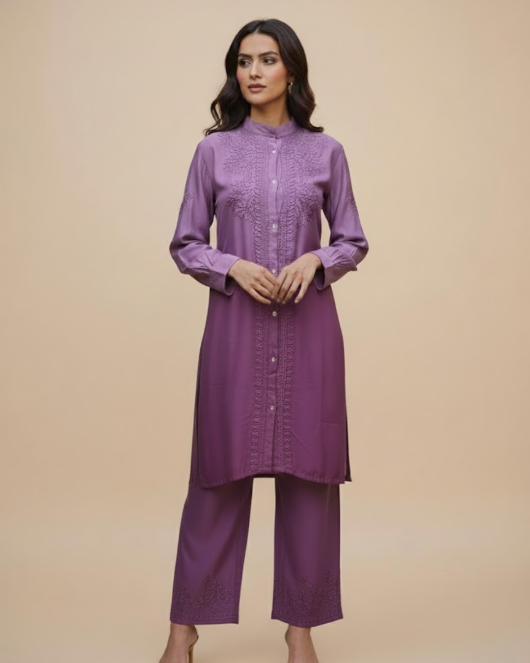 Purple Ombre Chikankari Rayon Co-Ord Set – Chikan Weavers