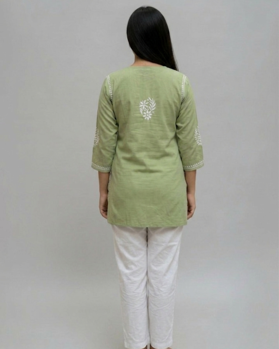 Sage Green Modal Chikankari Short Kurti / Top