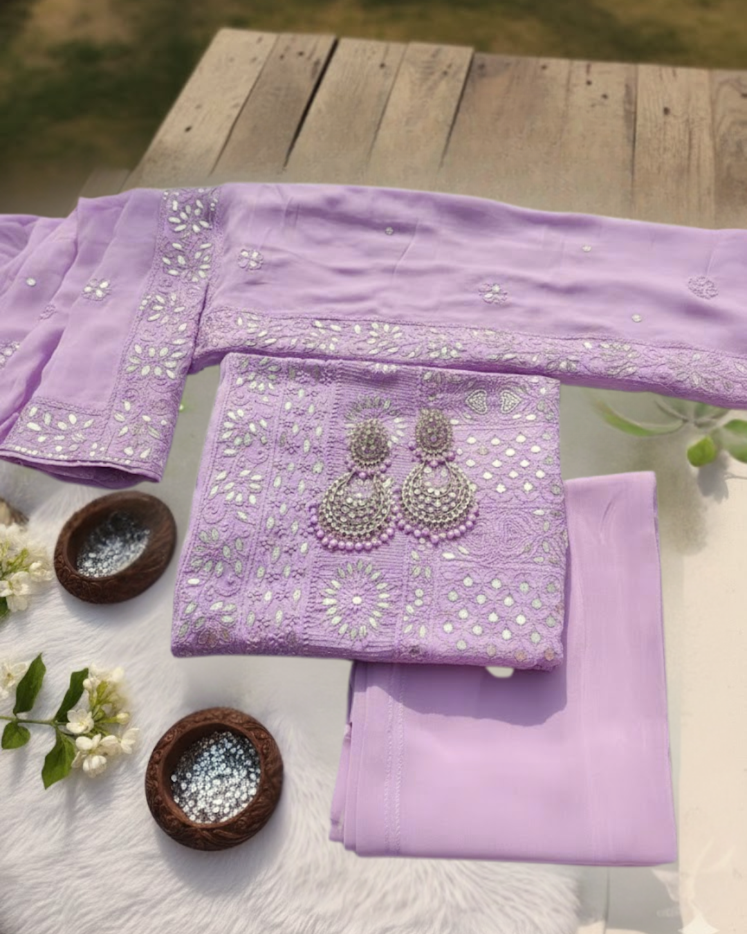 Blush Pink Viscose Chikankari Gotta  Patti Work Suit with Viscose Dupatta