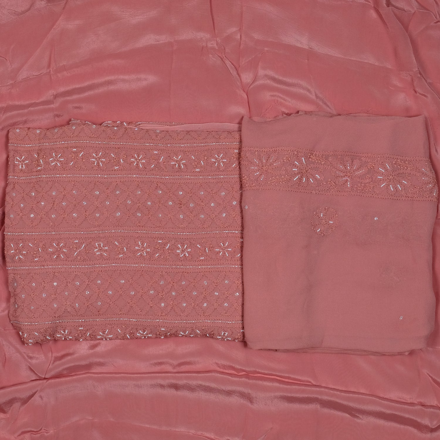 Dusty Pink Viscose Lucknowi Chikankari Suit with Dupatta