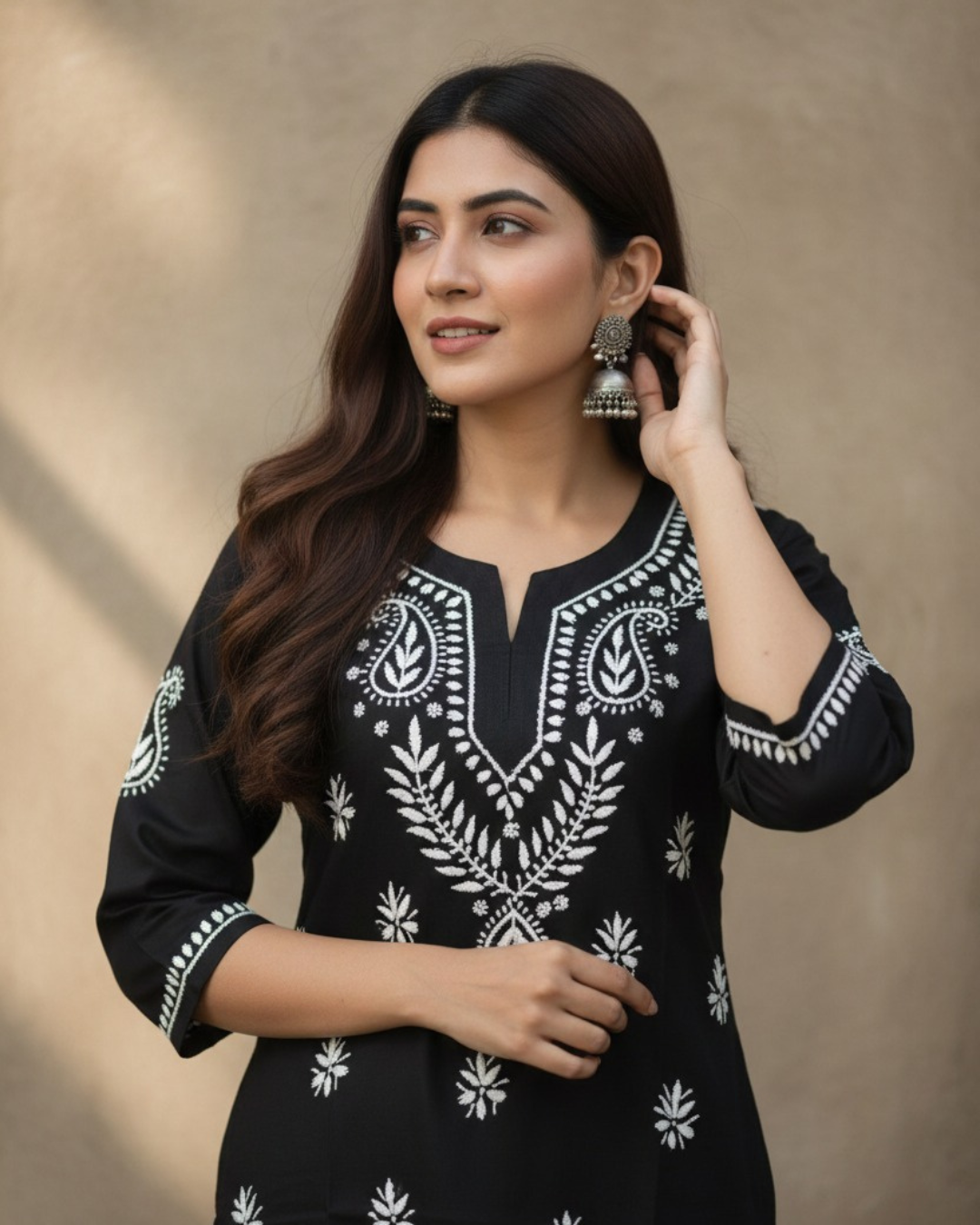 Black  Chikankari Short Kurti / Top
