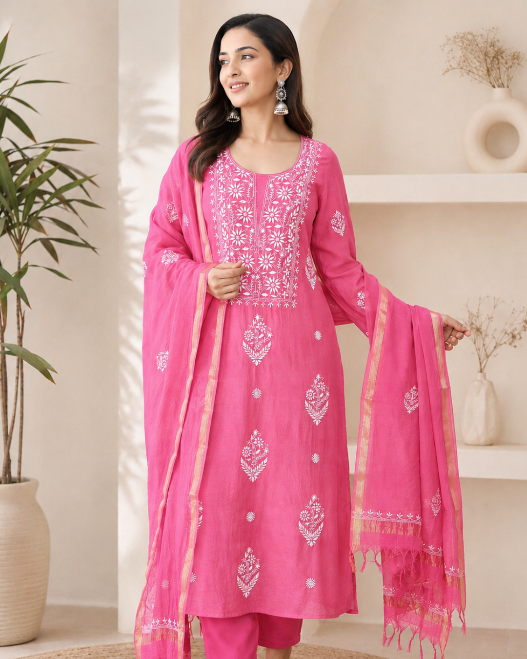 Jewel Pink Chikankari Unstitched 3-Piece Suit
