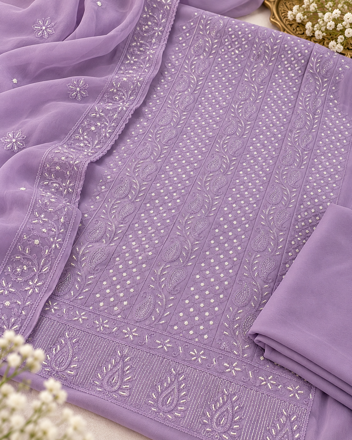 Lavender Viscose Embroidered Unstitched Suit