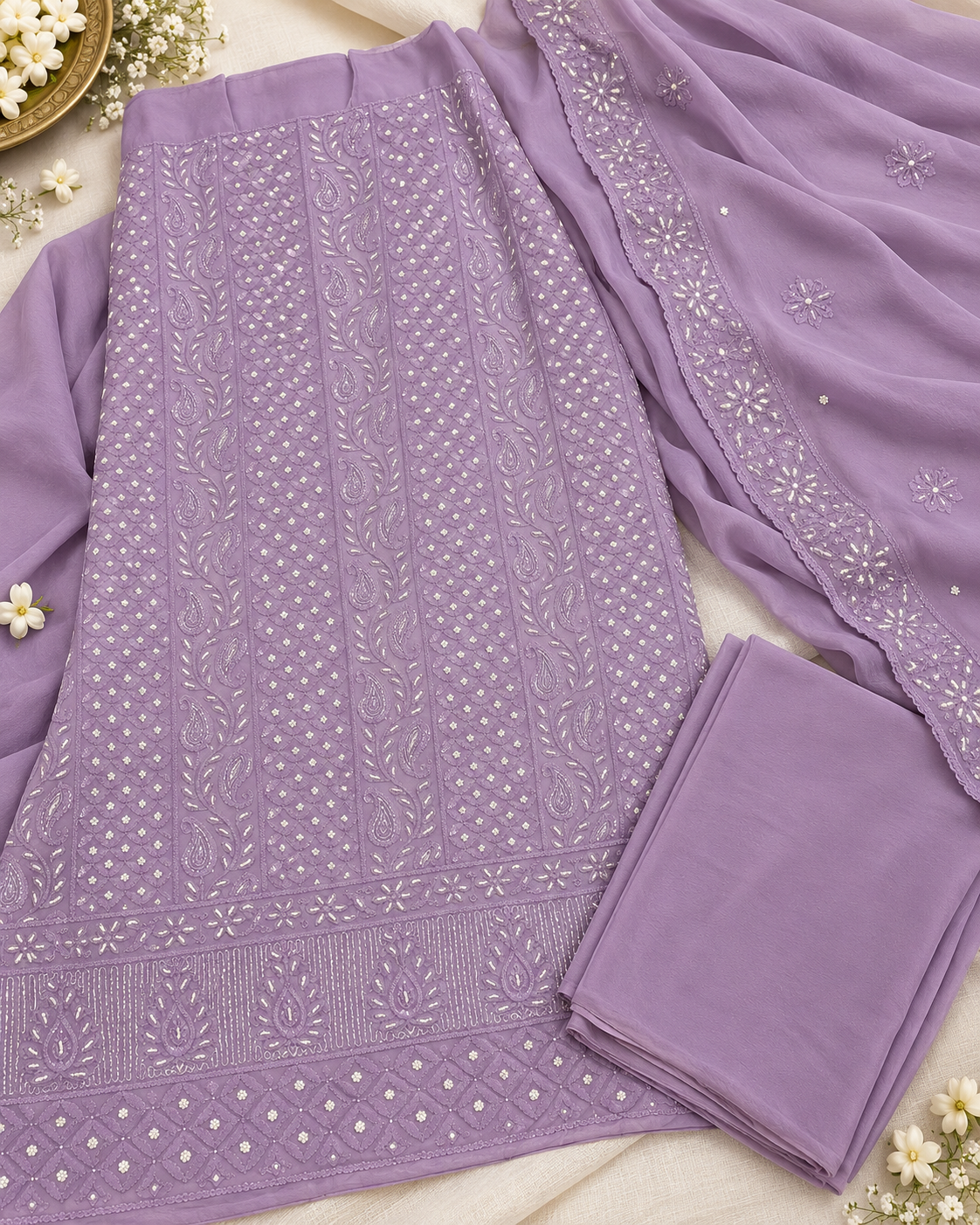 Lavender Viscose Embroidered Unstitched Suit