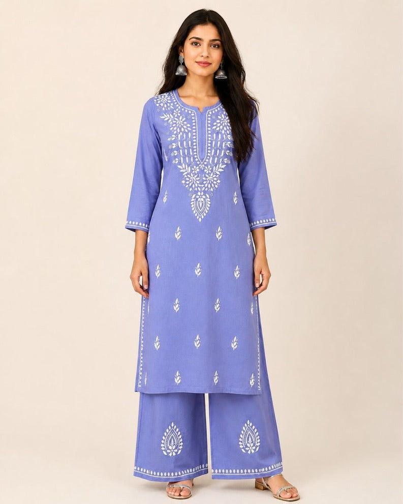 Premium Modal Embroidered Plazzo Set for Women | Lavender