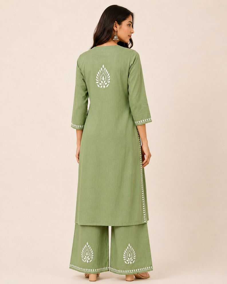 Premium Modal Embroidered Plazzo Set for Women |Sage Green
