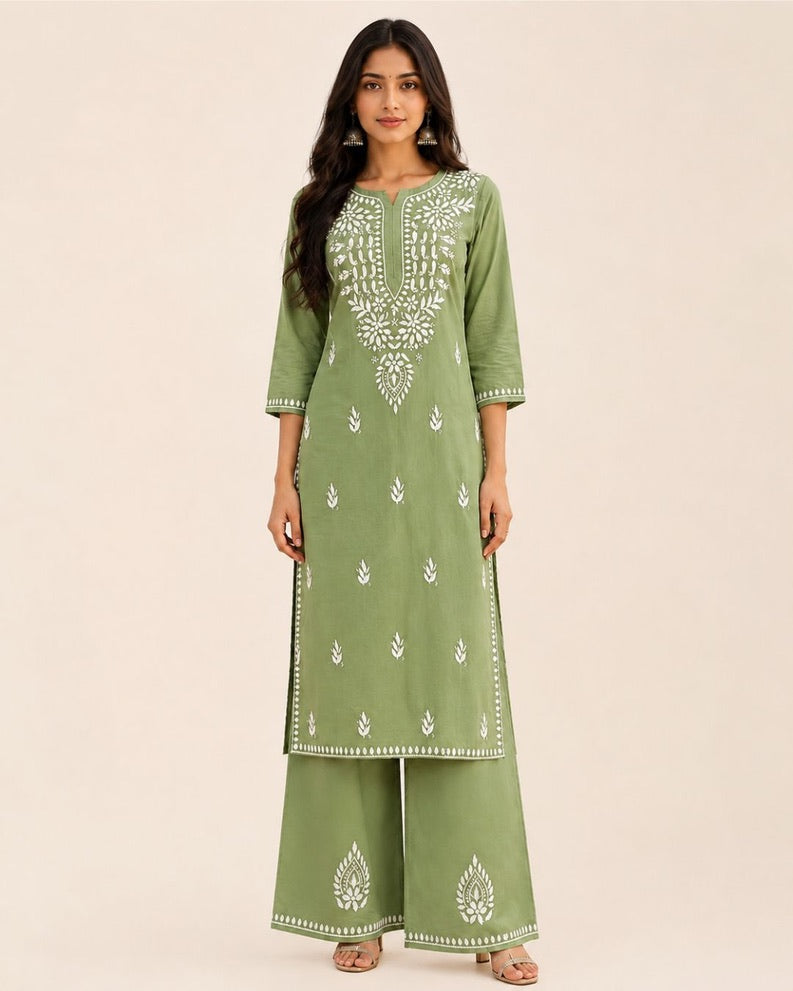 Premium Modal Embroidered Plazzo Set for Women |Sage Green