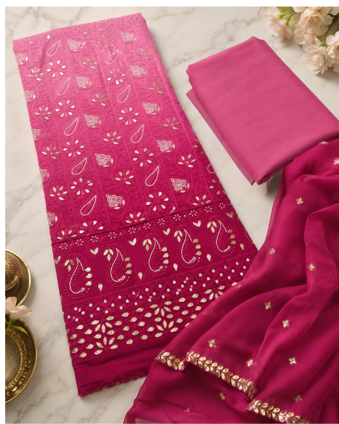 Rani Pink Viscose Gotta Patti 3-Piece Suit